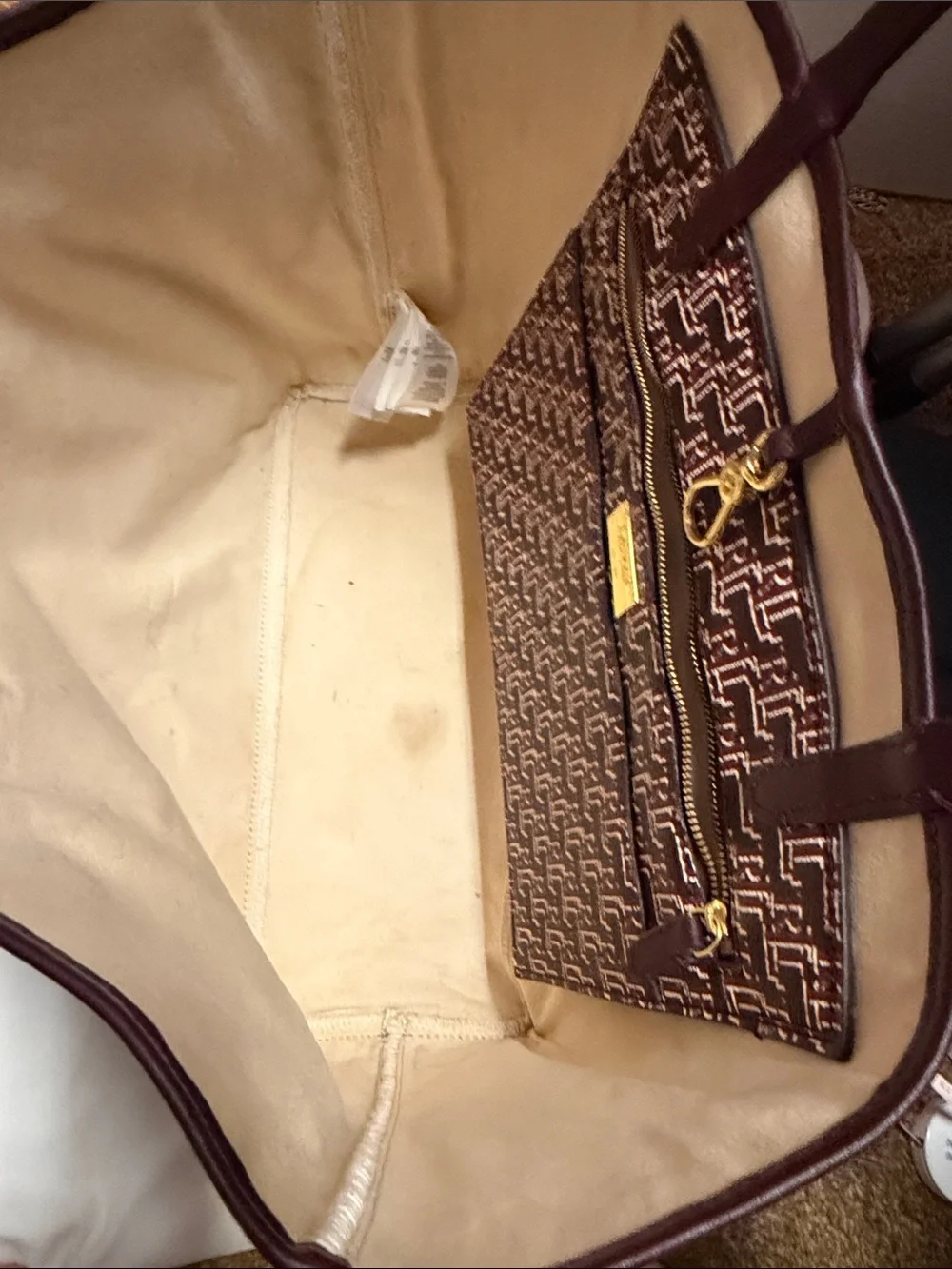 Polo by Ralph Lauren Burgundy Patterned Canvas Tote